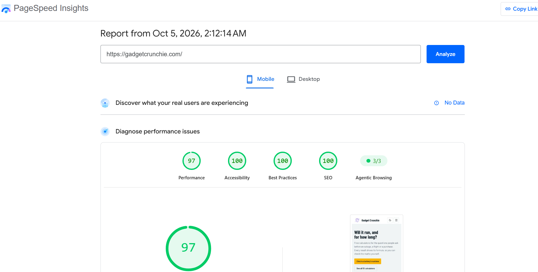 pagespeed gadget crunchie